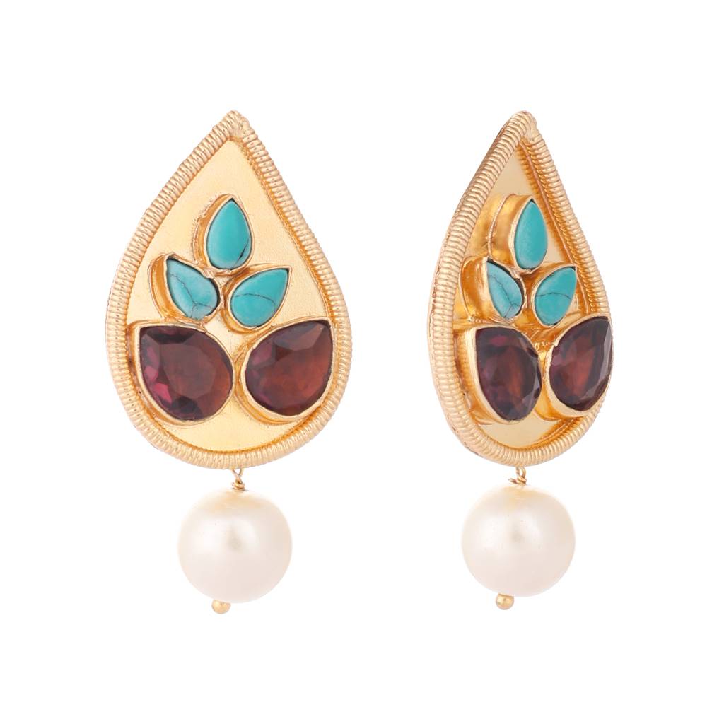 22K Gold Plated Turquoise Grace Drop Earrings : YI24A0381E