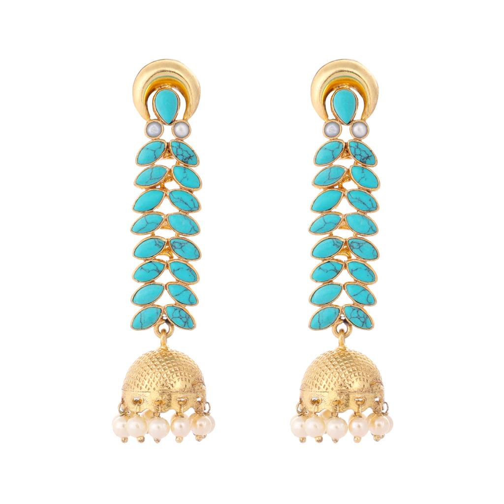 22K Gold Plated Turquoise Fern Earrings : YI24A0388E