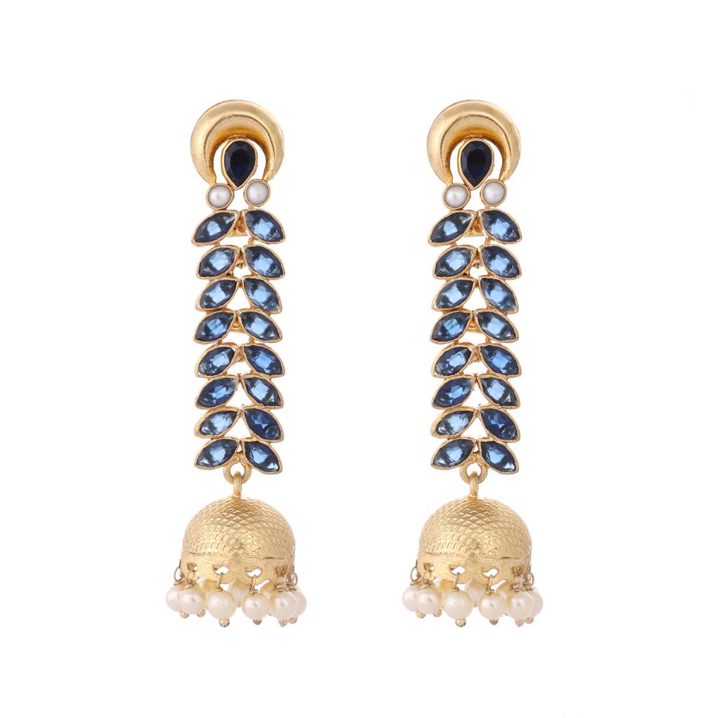 22K Gold Plated Blue Fern Earrings : YI24A0386E