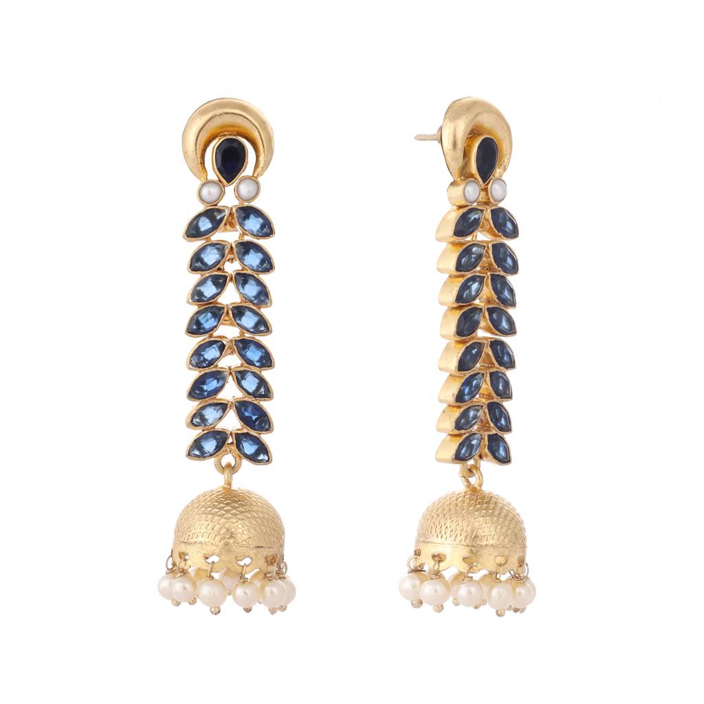 22K Gold Plated Blue Fern Earrings : YI24A0386E