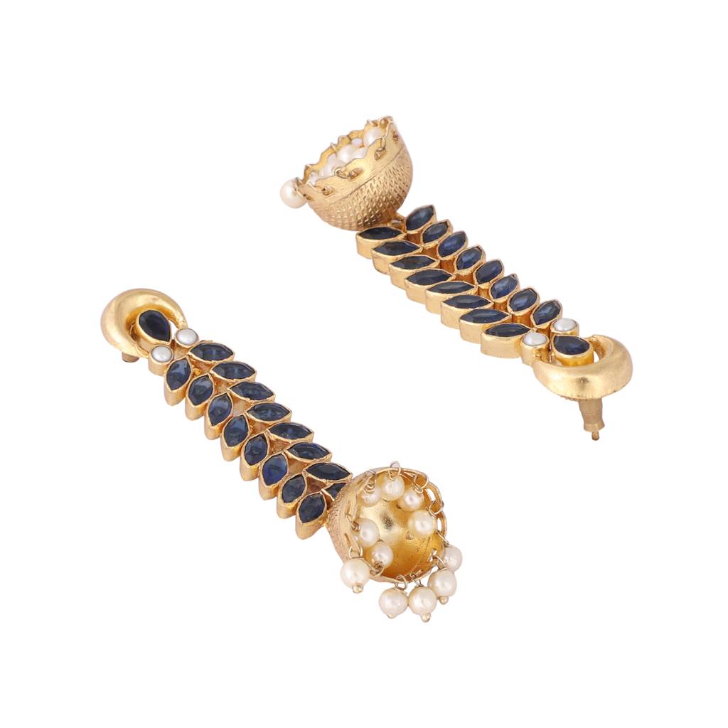 22K Gold Plated Blue Fern Earrings : YI24A0386E