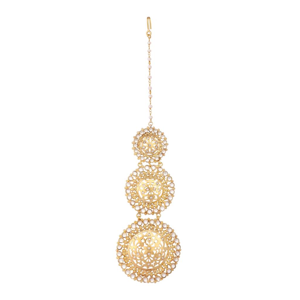 22K Gold Plated Pink Radiance Maang Tikka : YI24A0348H