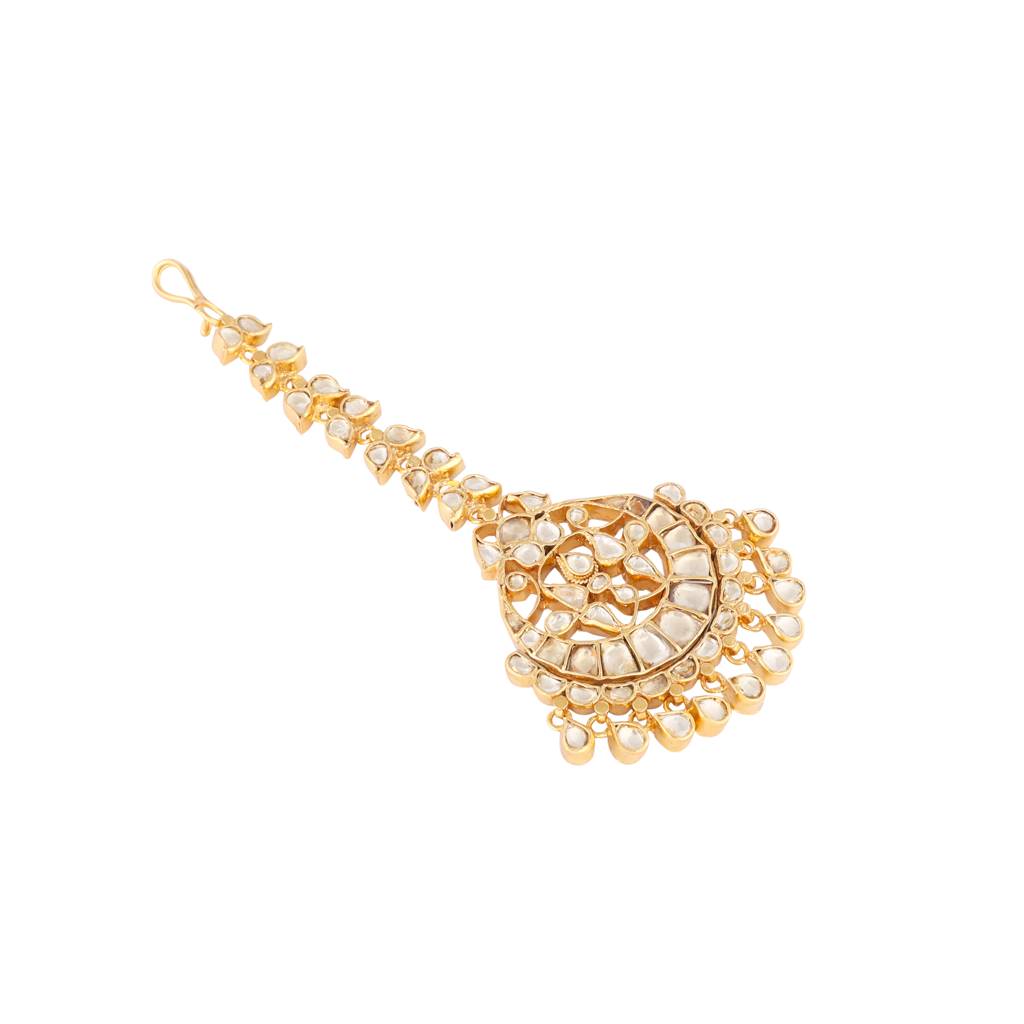 22K Gold Plated Kundan Chandbali Maang Tikka With Bold String : YI24A0337H