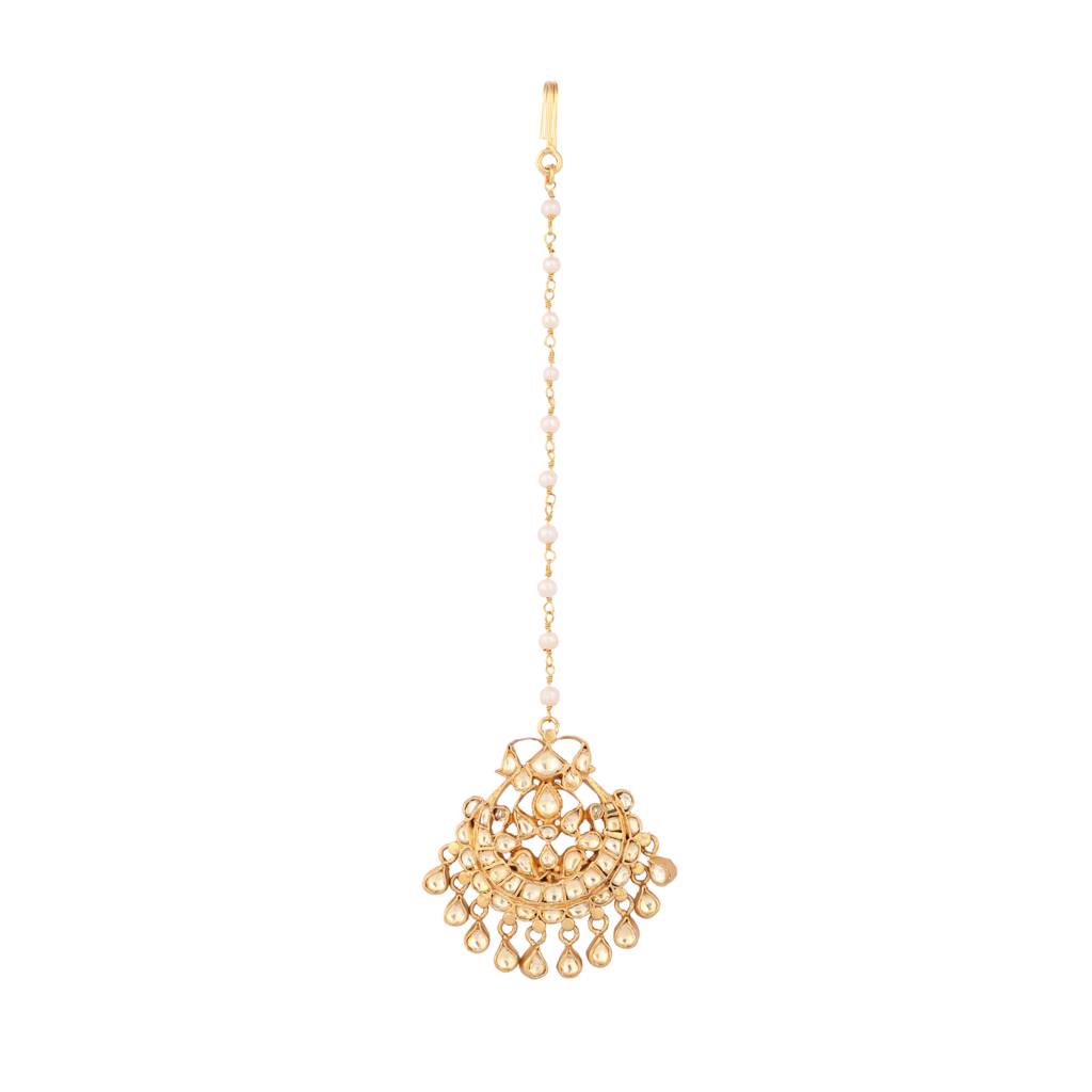22K Gold Plated Modern Design Kundan Maang Tikka : YI24A0339H