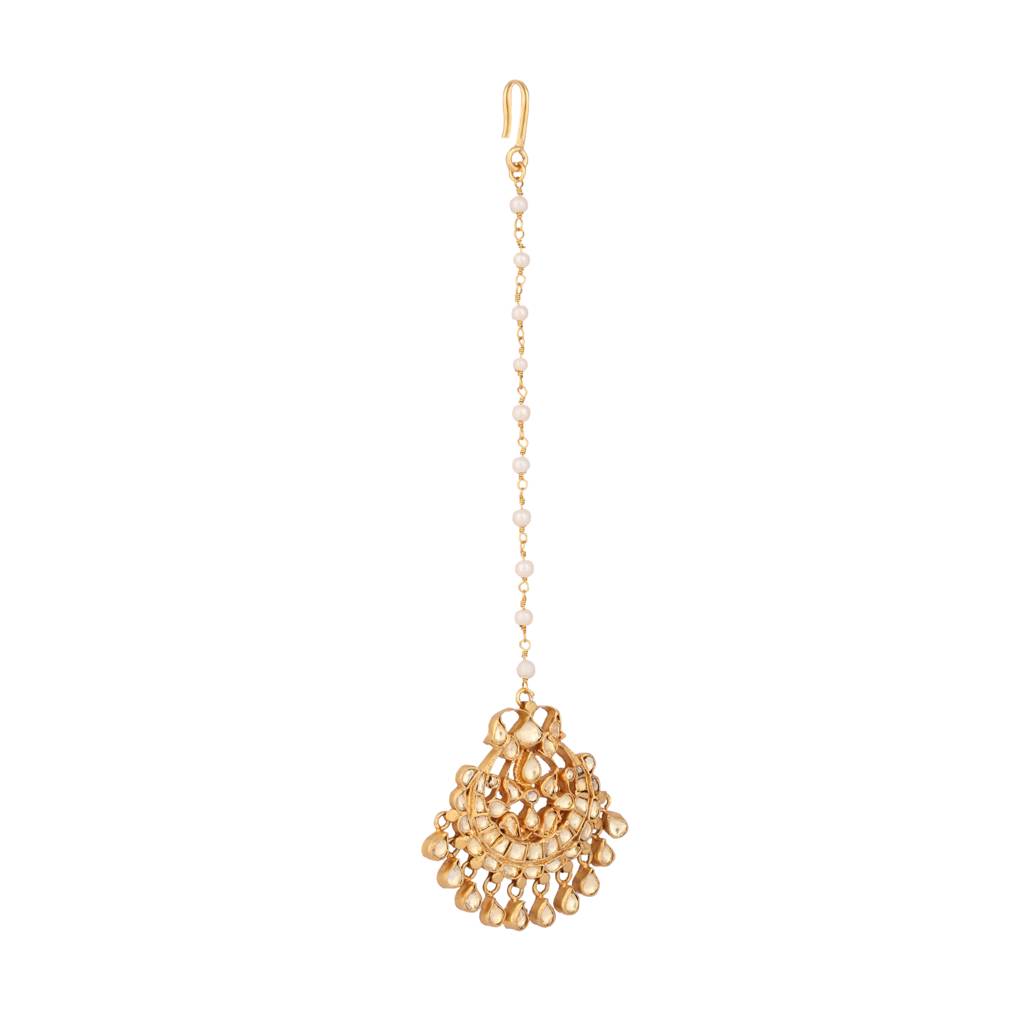 22K Gold Plated Modern Design Kundan Maang Tikka : YI24A0339H