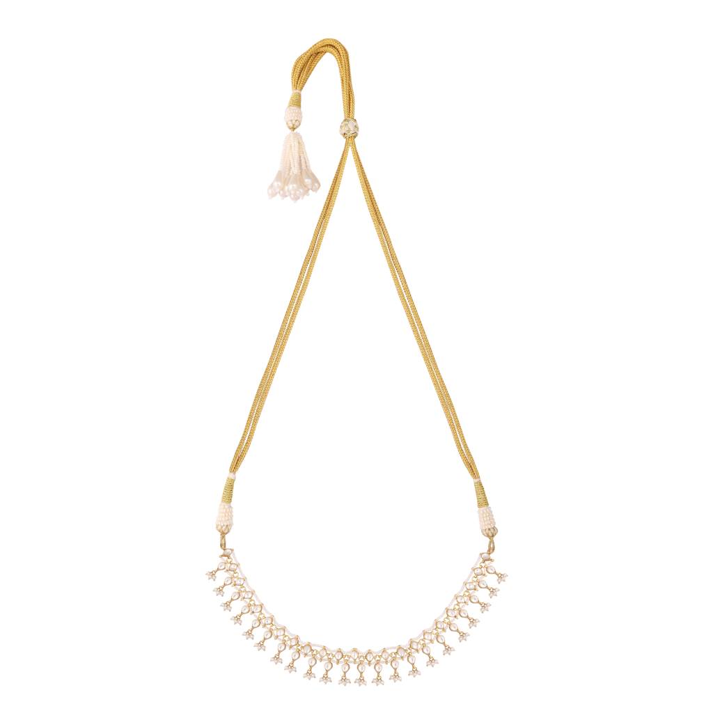 22K Gold Plated Regal Kundan & Pearl Matha Pati Necklace : YI24A0332N