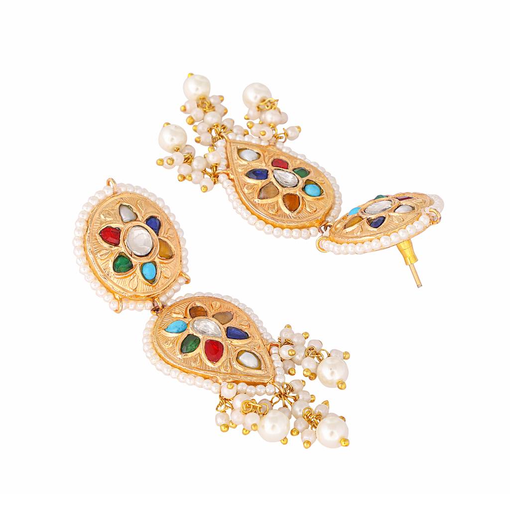 22K Gold Plated Pearl Cascade Colored Stone Earrings : YI24A0425E