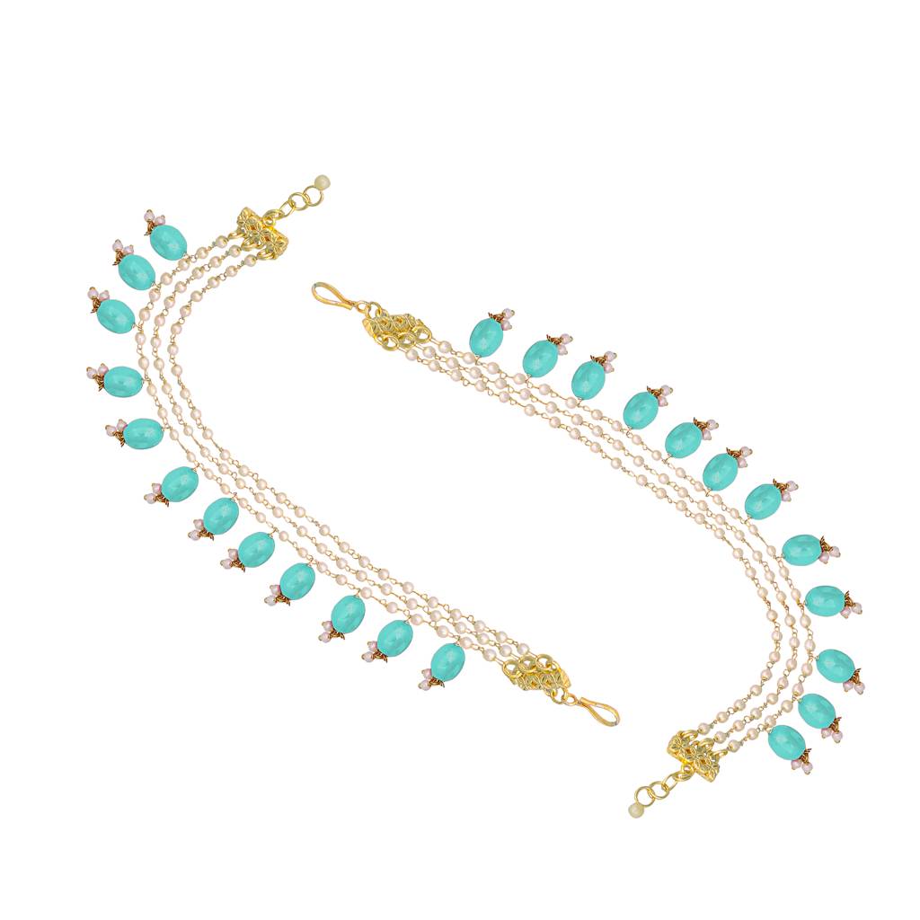 22K Gold Plated Emerald Grace Triple Strand Pearl Ear Chain : YI24A0414H