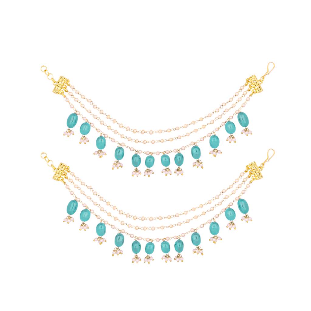 22K Gold Plated Emerald Grace Triple Strand Pearl Ear Chain : YI24A0414H