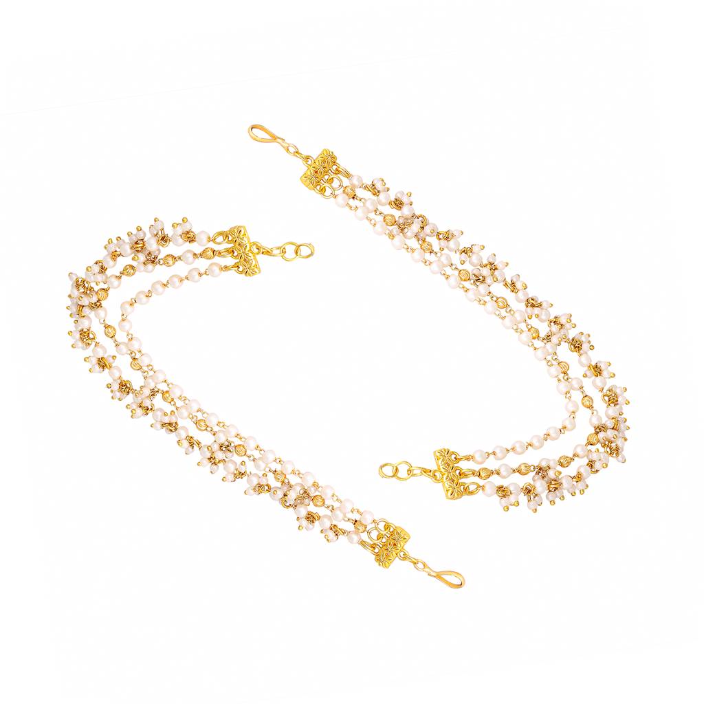 22K Gold Plated Golden Elegance Triple Strand Pearl Ear Chain : YI24A0413H