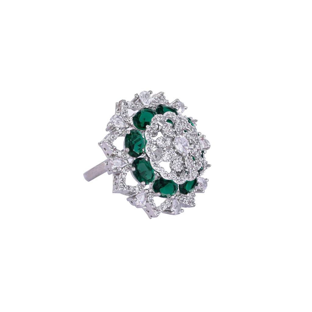 Rhodium Plated Emerald Spark Adjustable Ring : YI24A0550R