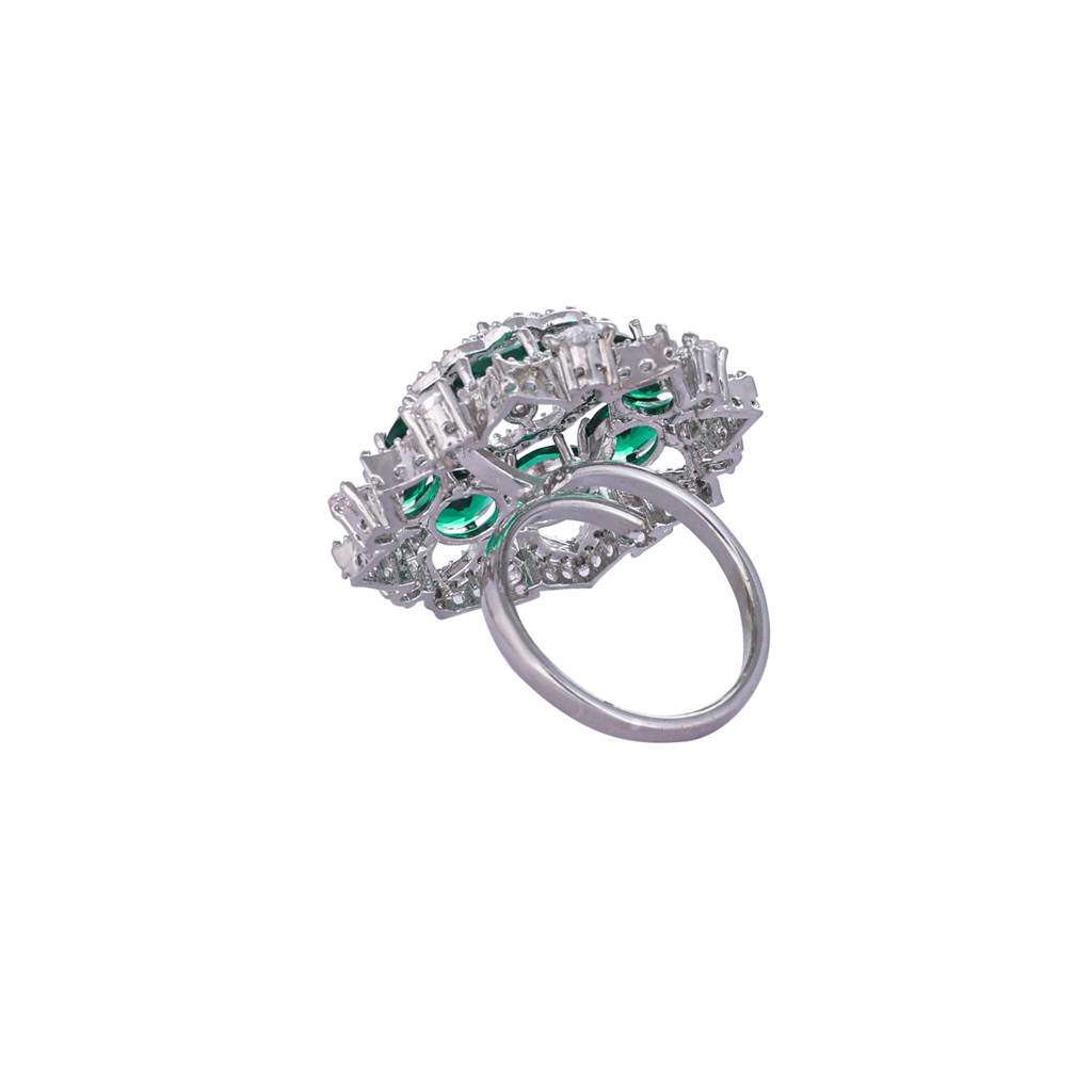 Rhodium Plated Emerald Spark Adjustable Ring : YI24A0550R