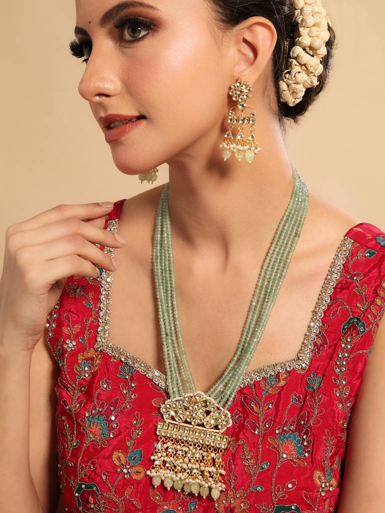 22K Gold Plated Royal Sage Kundan Necklace Set : YI24A0532N