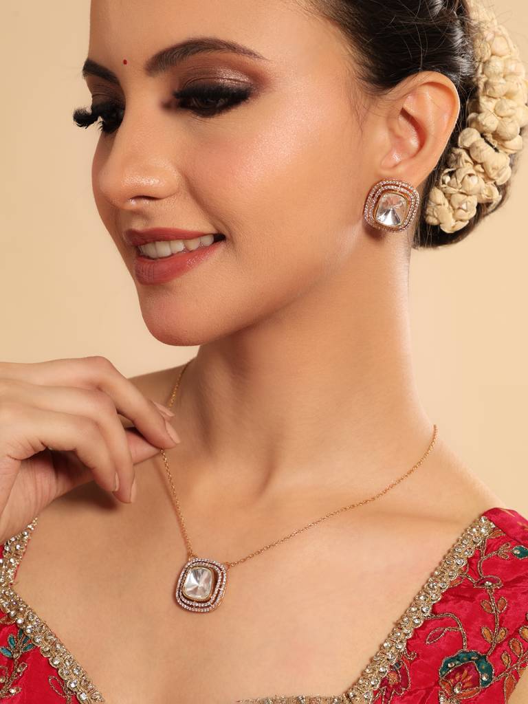 22K Gold Plated Minimal Dual Tone Pendant Set 22K Gold Plated