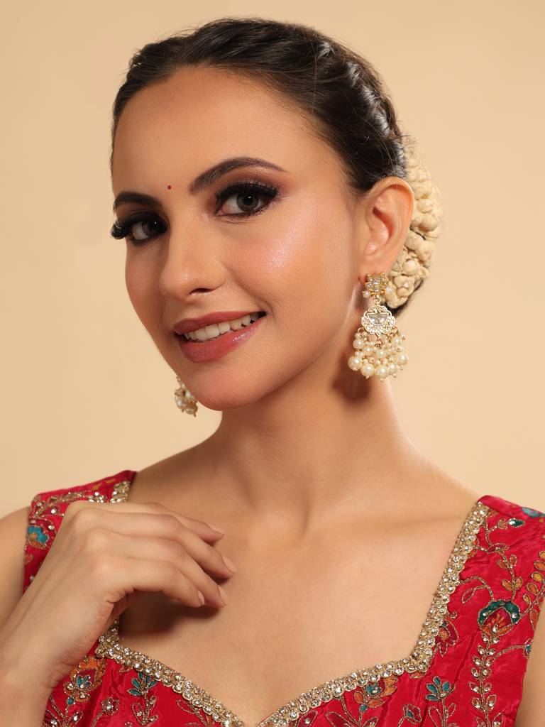 22K Gold Plated Pearl Chandelier Drop Earrings : YI24A0537E