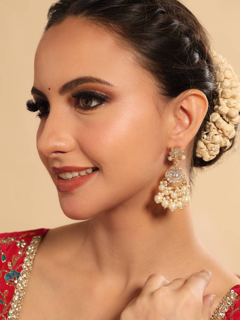 22K Gold Plated Pearl Chandelier Drop Earrings : YI24A0537E