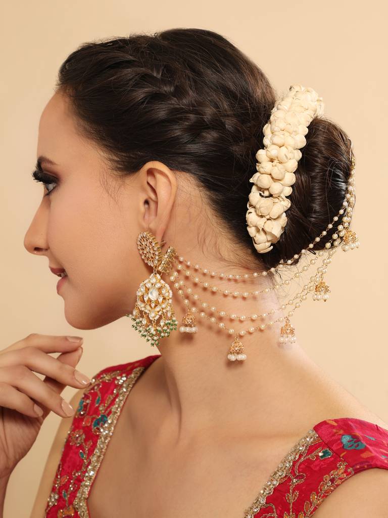 Golden Jhumki Drape Ear Chain : YI24A0503H