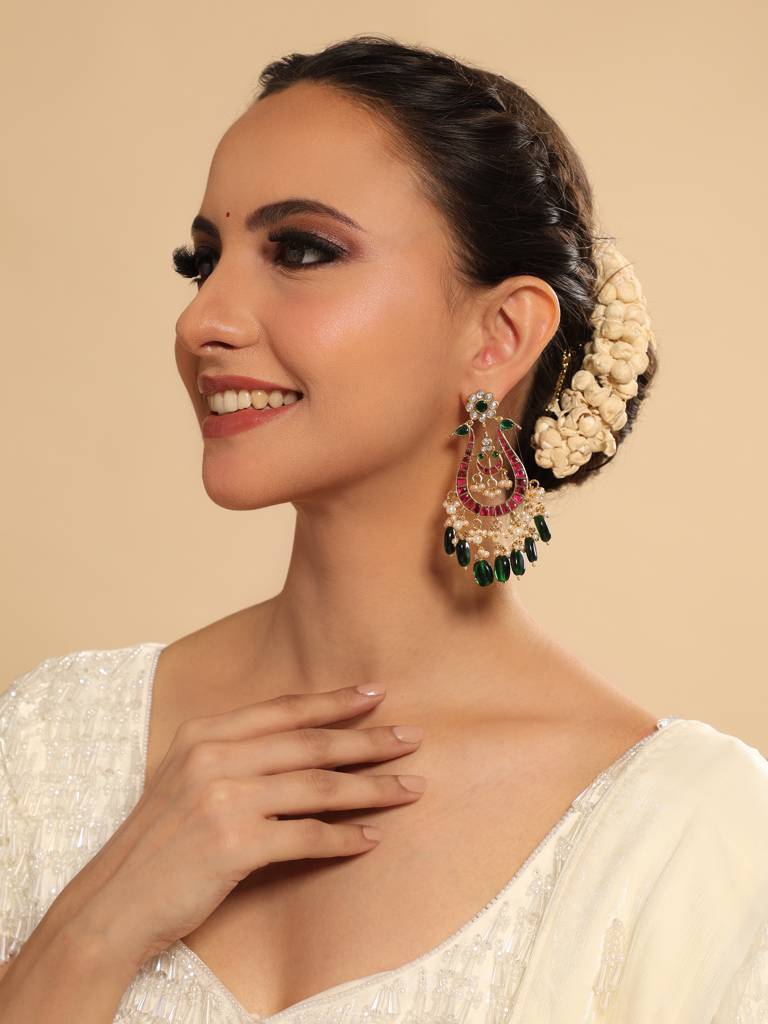 22K Gold Plated Mayura Grace Statement Dangler Earrings : YI24A0513E