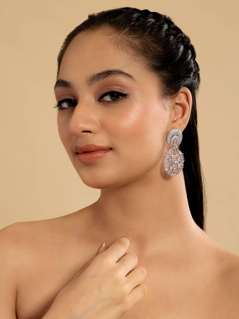 Rhodium Plated Eternal Flora Dangler Earrings : YI24A0507E