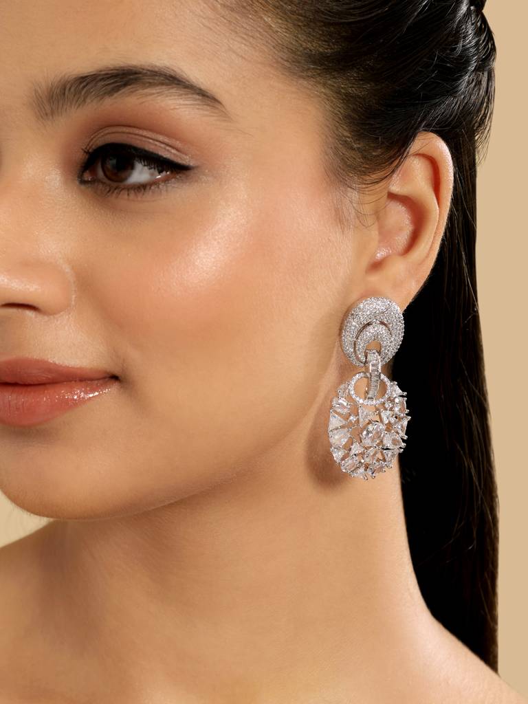 Rhodium Plated Eternal Flora Dangler Earrings : YI24A0507E