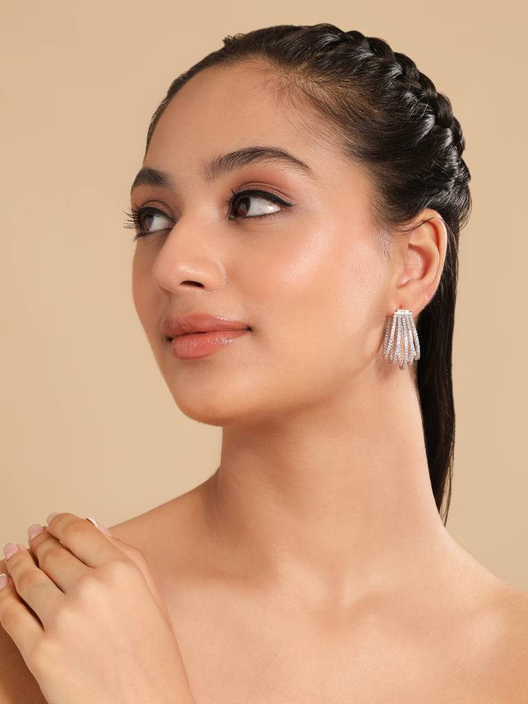 American Diamond Drape Hoop Earrings : YI24A0566E