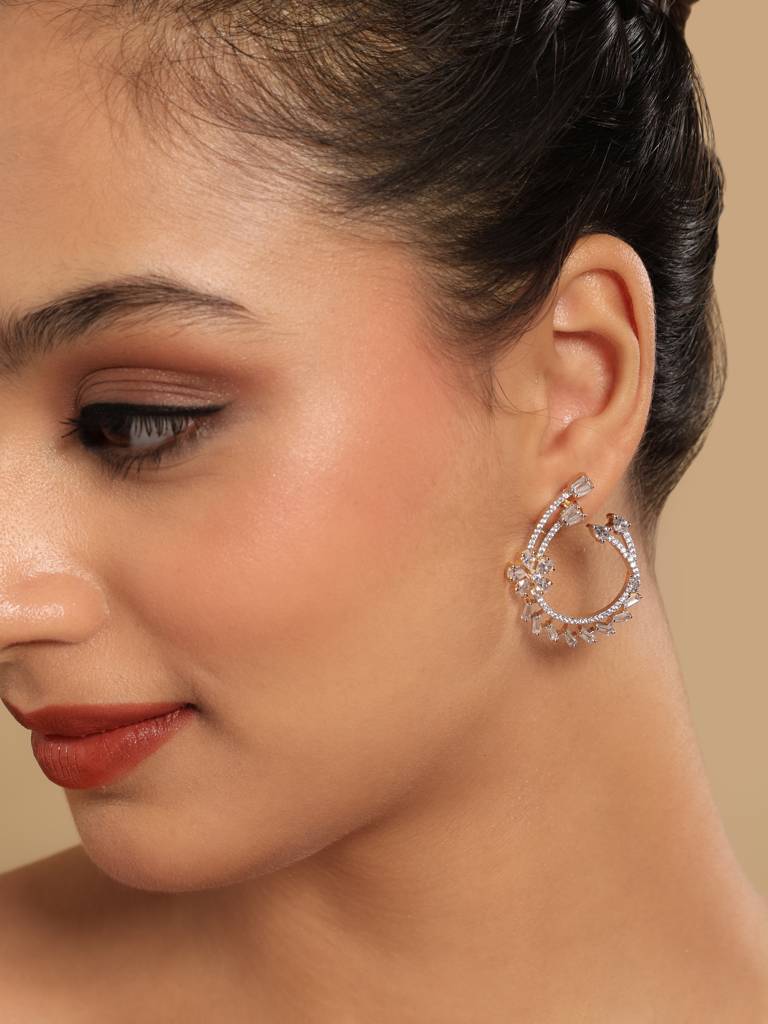 American Diamond Blossom Arc Stud Earrings : YI24A0569E