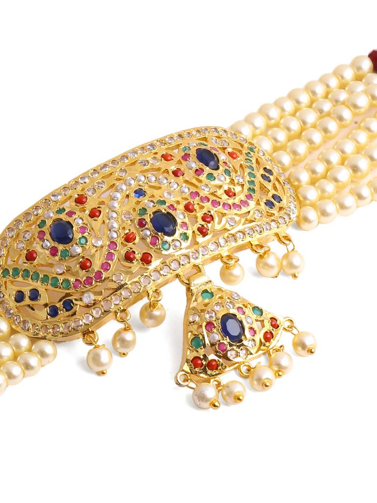 Gold Toned Beaded Jadau Jewellery Set : ABGDJS11
