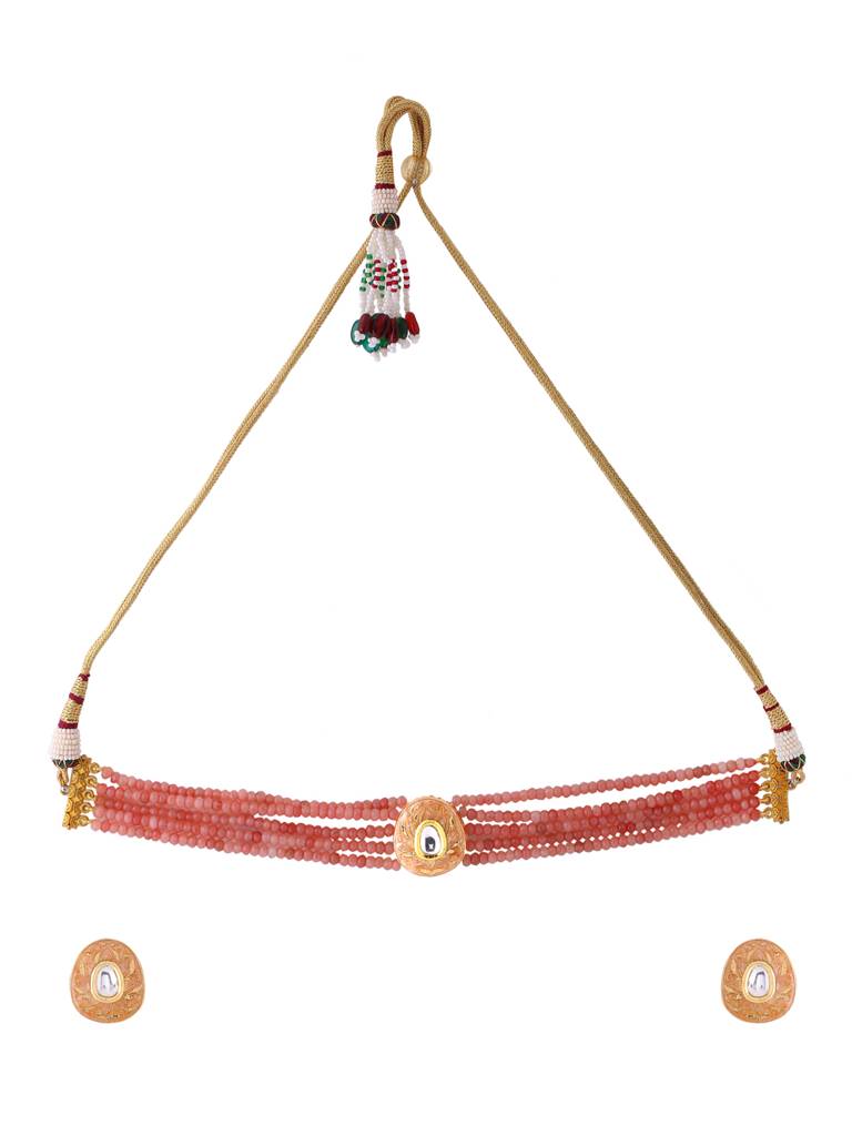 18K Gold Plated Pink Meenakari Choker Set : ABMJJS01