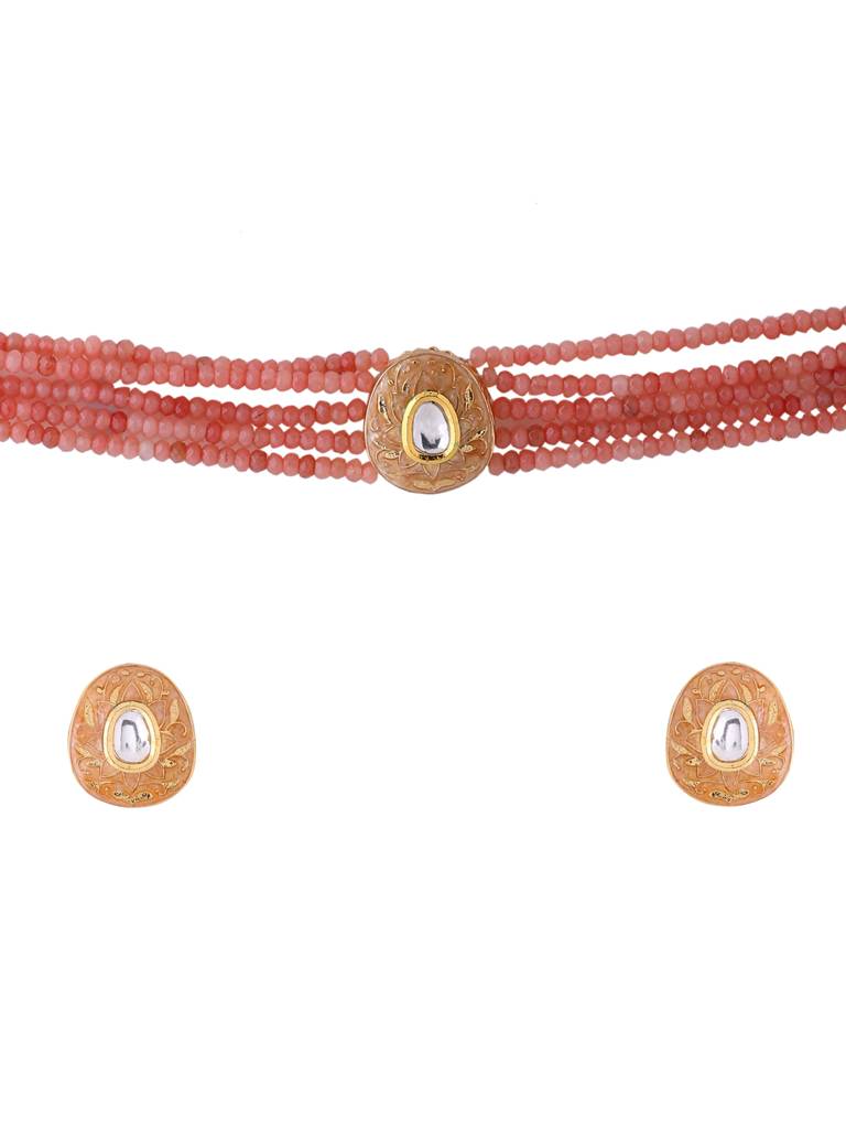 18K Gold Plated Pink Meenakari Choker Set : ABMJJS01