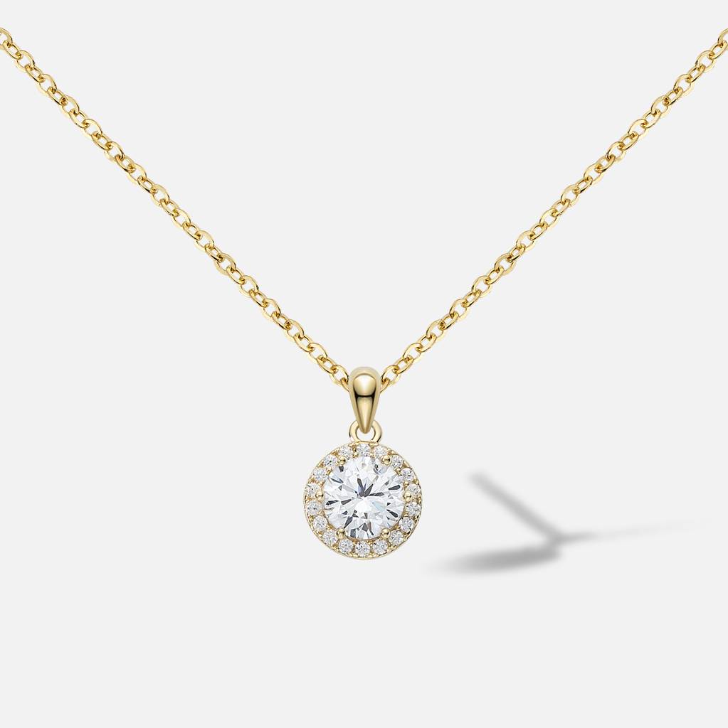 Radiant Gold Plated Silver Necklace With Dazzling Halo Zircon Pendant : BRD65G