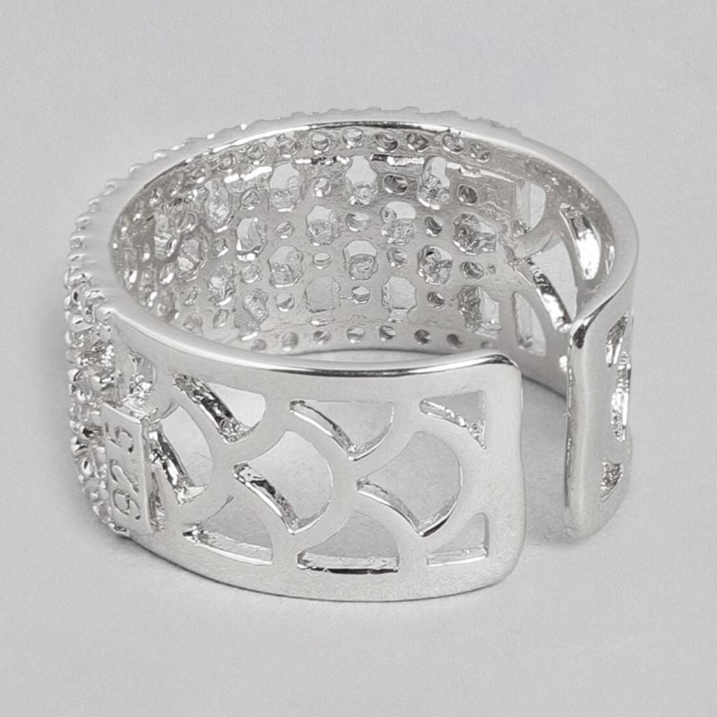 Enigmatic Elegance Rhodium-Plated 925 Sterling Silver Abstract Ring (Adjustable) : RNG-40171