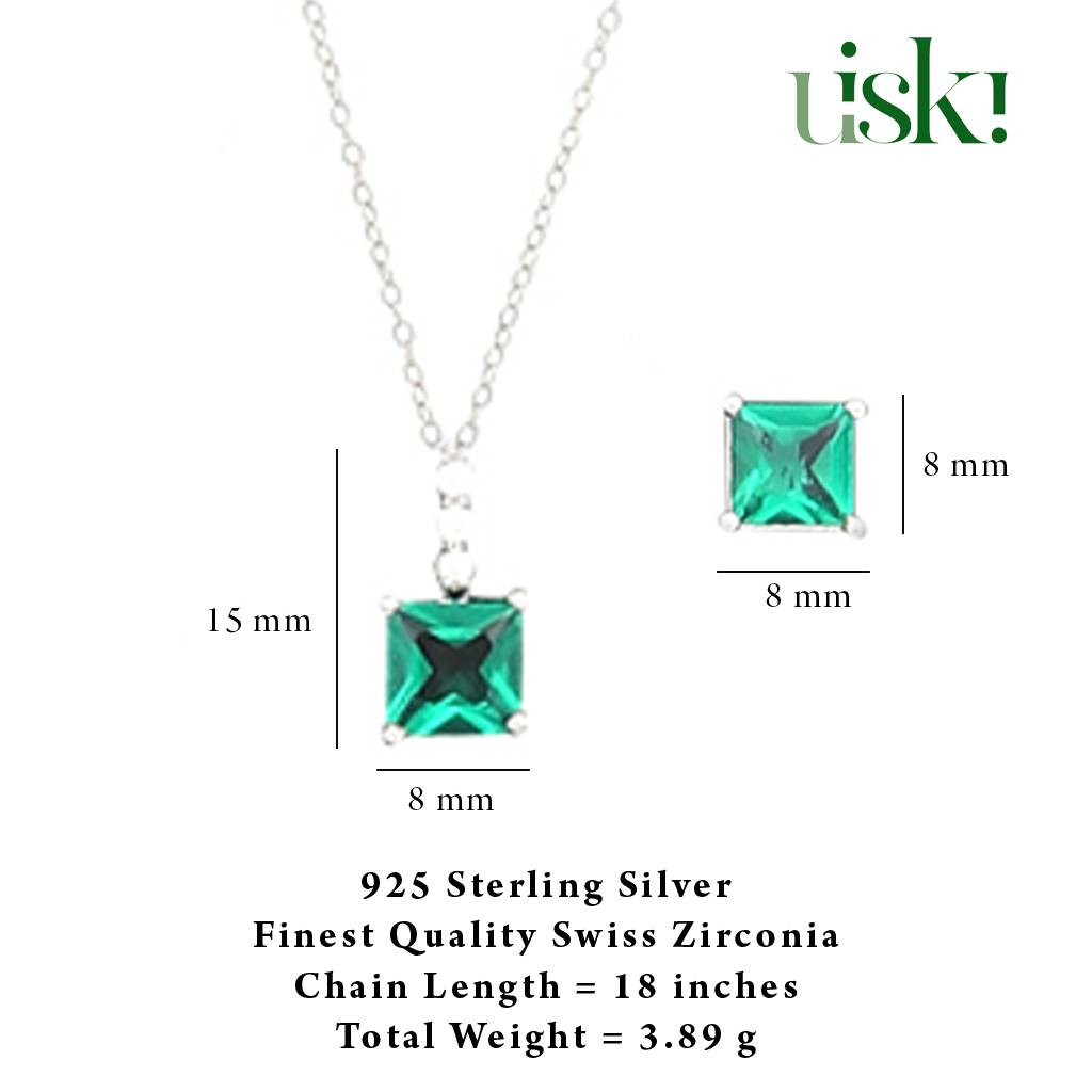 Iski Uski 925 Sterling Silver Deena Emerald Pendant Set