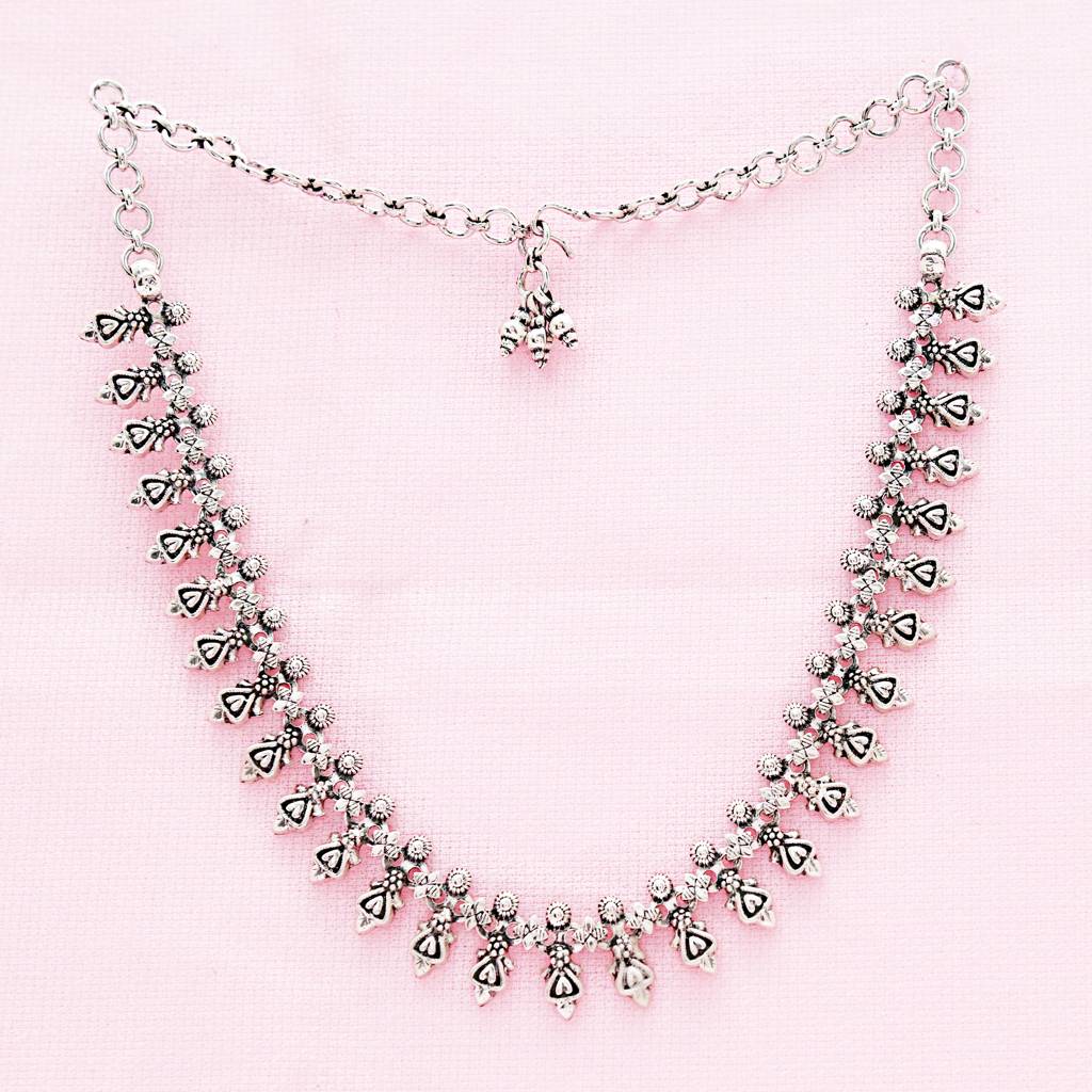 925 Pure Silver Antique Necklace & Earring Set | Silver Minimal Jewelry : NL1019A