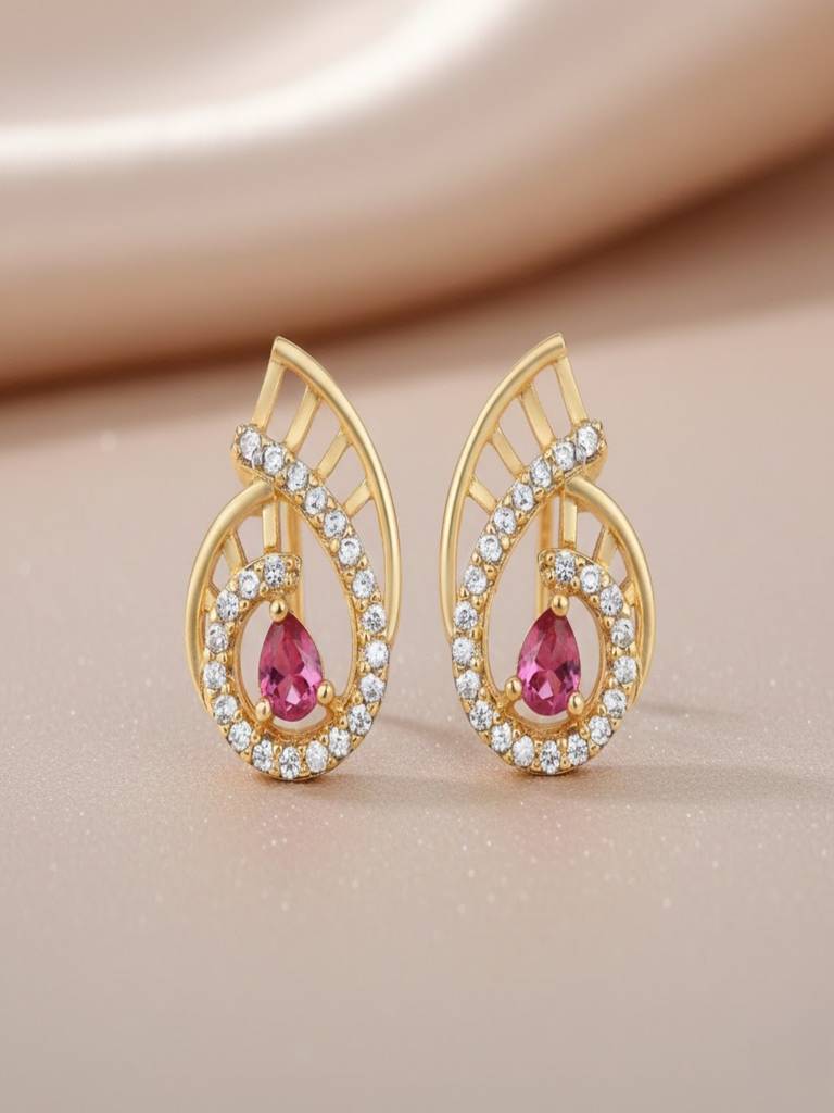 Rose Gold Plated Luminous American Diamond Studded Swirl Design Pendant Set Anti Allergenic : SJCCUPS0187
