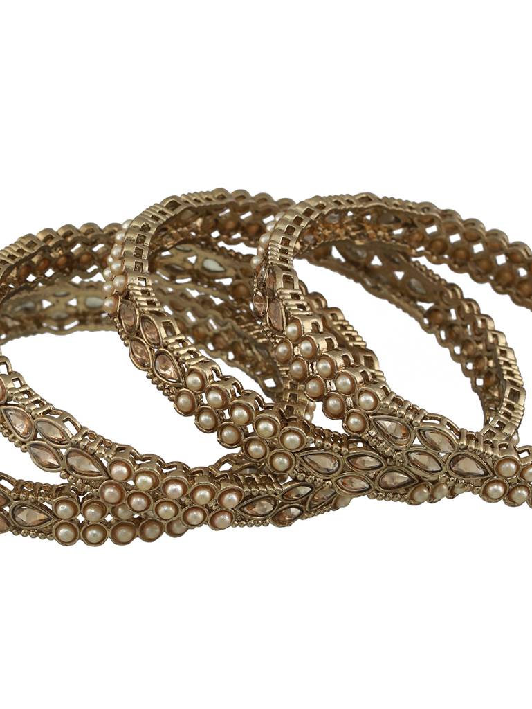 Set Of 4 Gold-Plated Pearl & White Kundan Studded Bangles-Ba-Js22-60025 : BA-JS22-60025