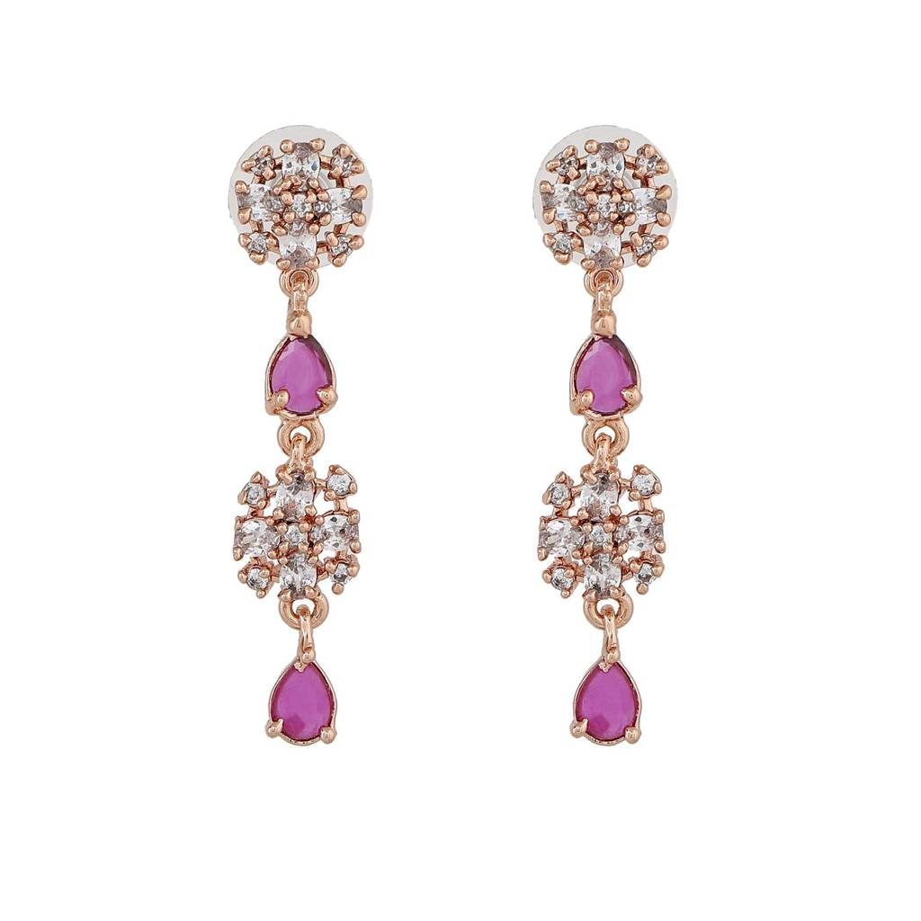 Estele Rose Gold Plated Cz Trendy Designer Necklace Set With Pink Crystals For Women