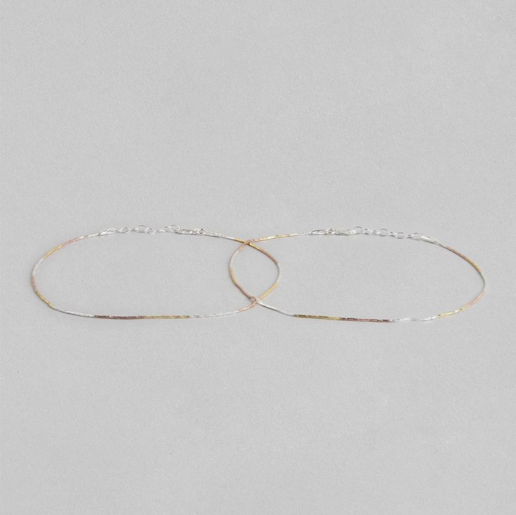 Sleek & Modern Triple Tone 925 Sterling Silver Anklet : ANK-60166-PAIR