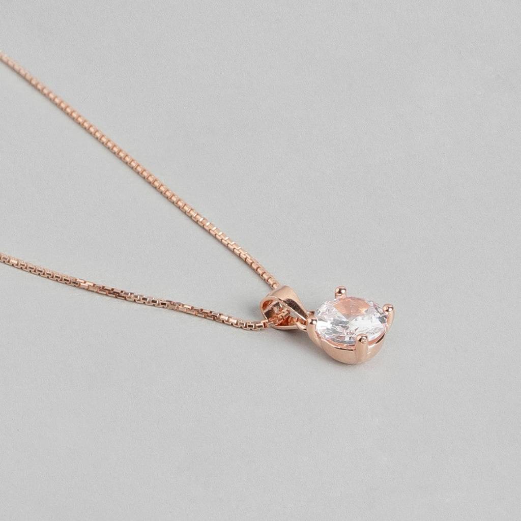 Sensational Solitaire 925 Silver Jewellery Set In Rose Gold : JS-70037-C