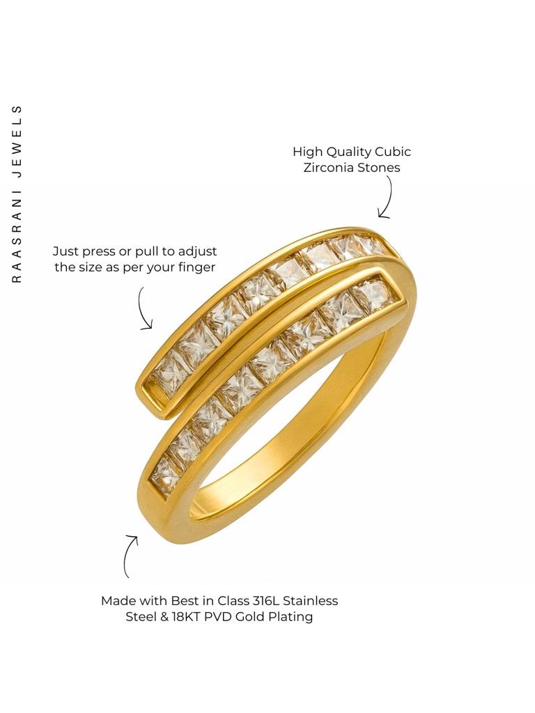 18K Gold Plated White 2 Line Ring Â Anti Tarnish & Adjustable : ATR605WLR