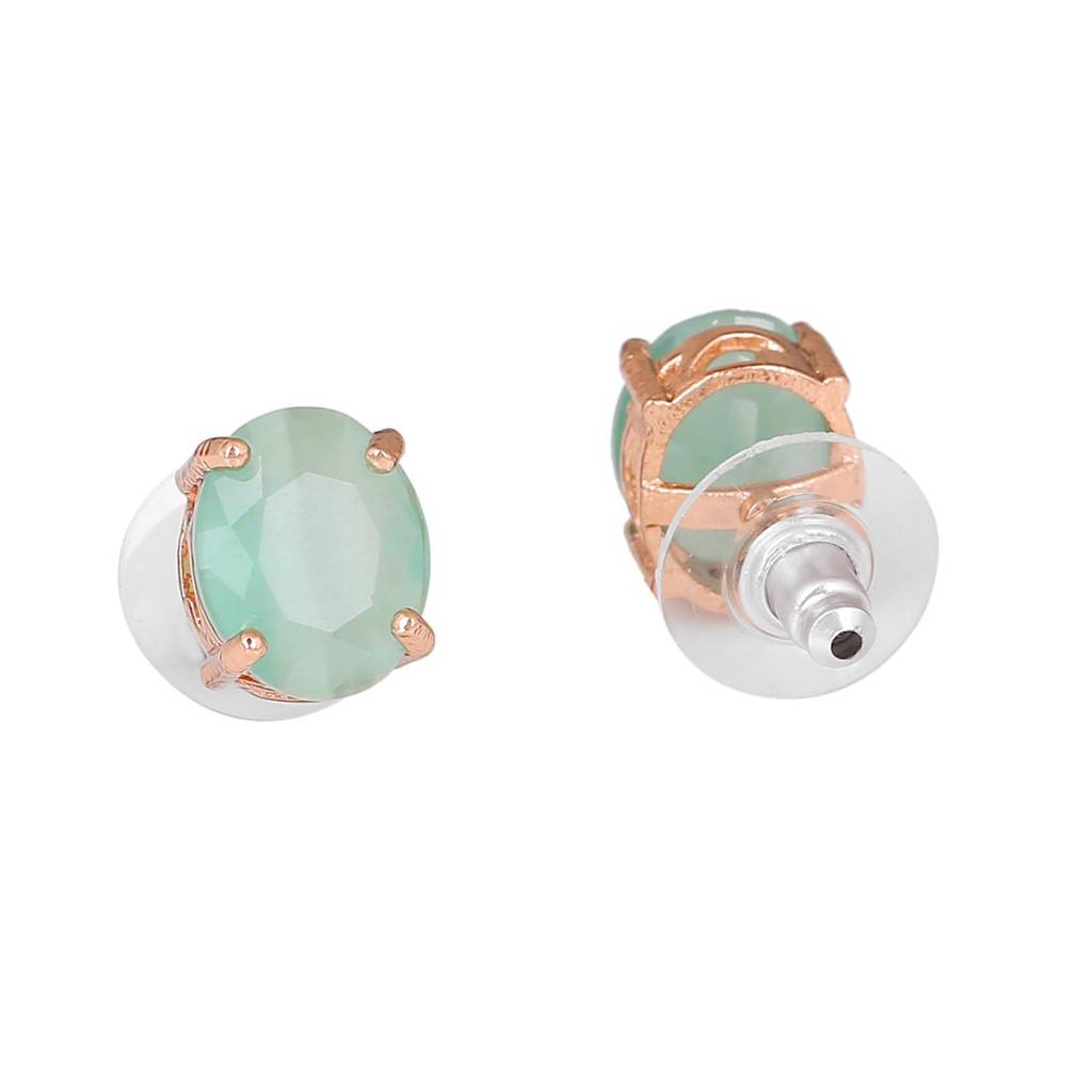 Estele Rose Gold Plated Cz Round Designer Necklace Set With Mint Green Stones For Women