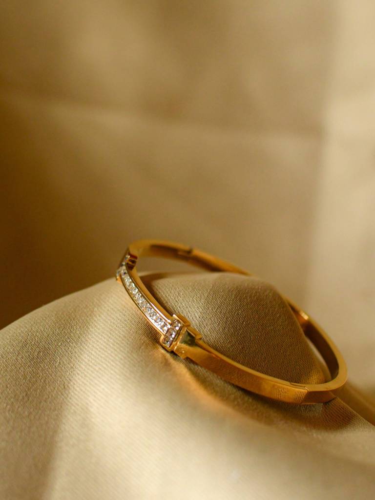 T-Bar Studded Gold Bracelet Â Elegant Minimalist Bangle For Everyday Luxe : ATB536TSGB