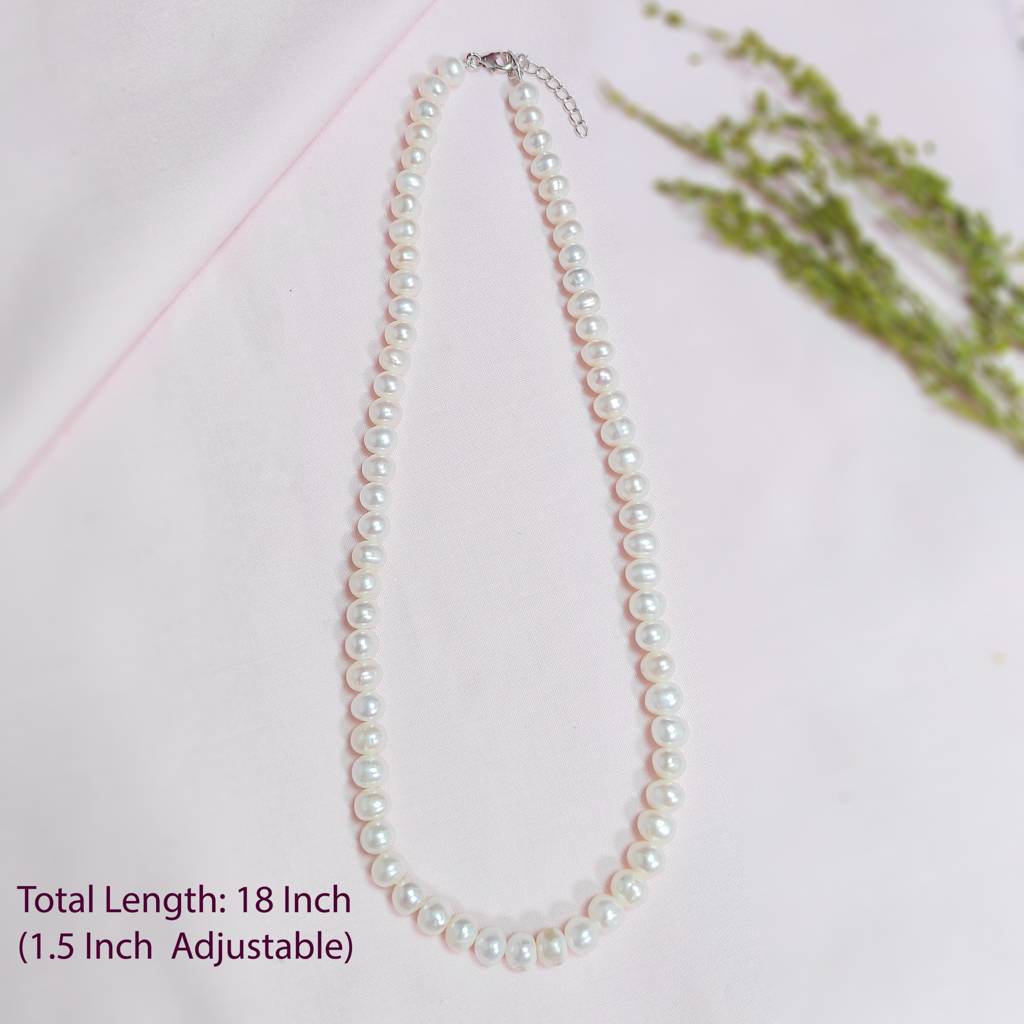 925 Silver Pearl Necklace Single Line : IS-NC-PC-1146
