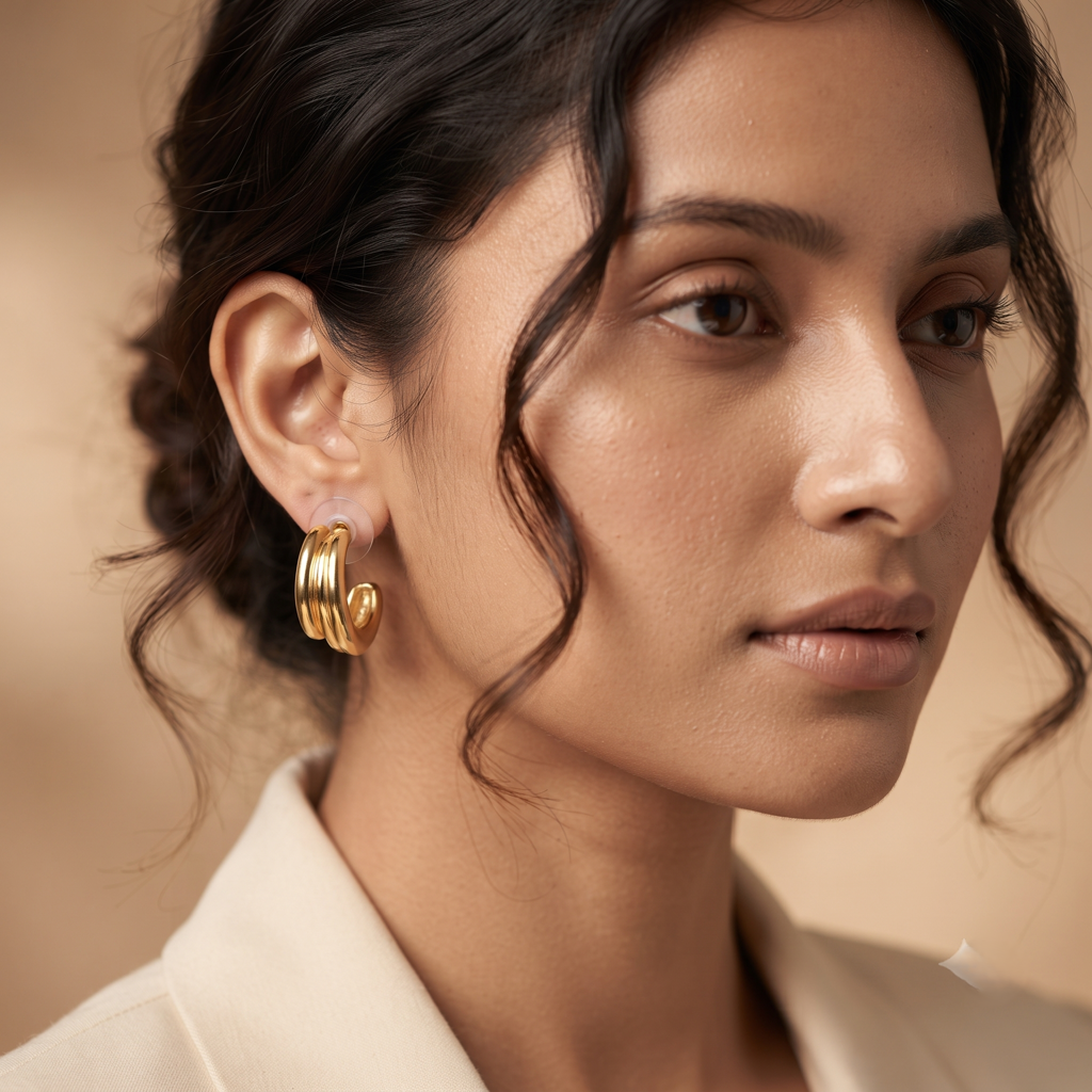 Gold Plated Brass Twisted Curved Hoop Earrings : SCDELER0459