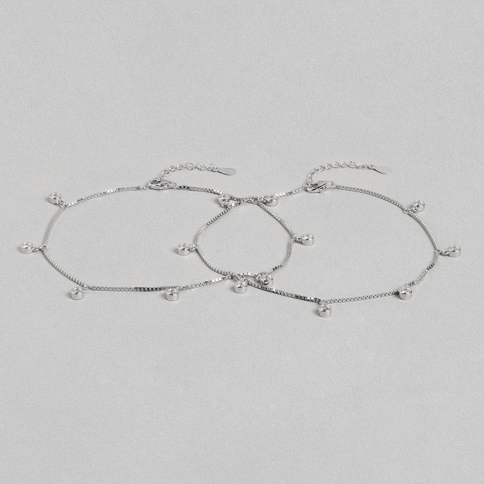 Pretty Delicate Drops 925 Silver Anklets : ANK-60031-PAIR