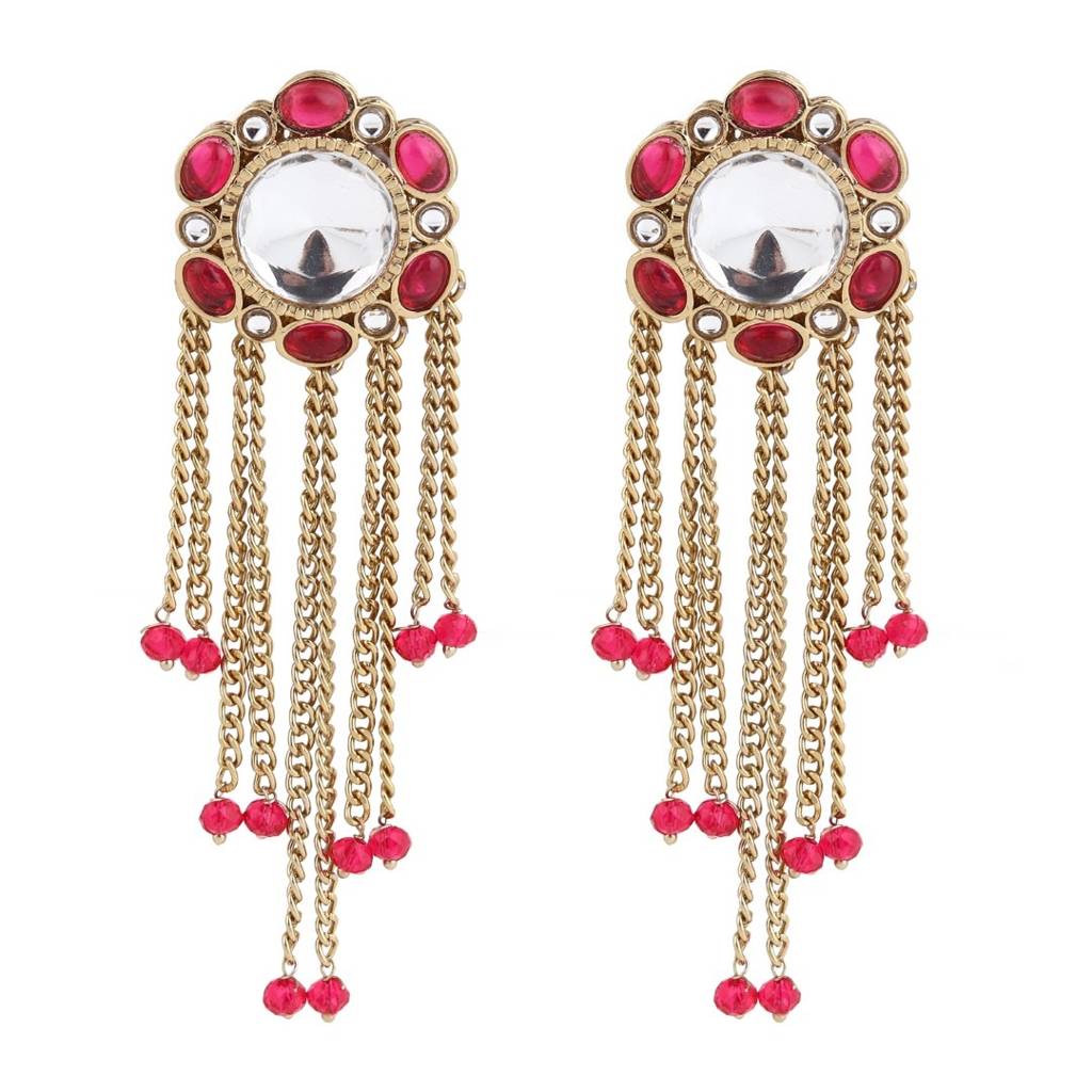 Kundan Tassel Drop Earrings : S24FAER519PNK
