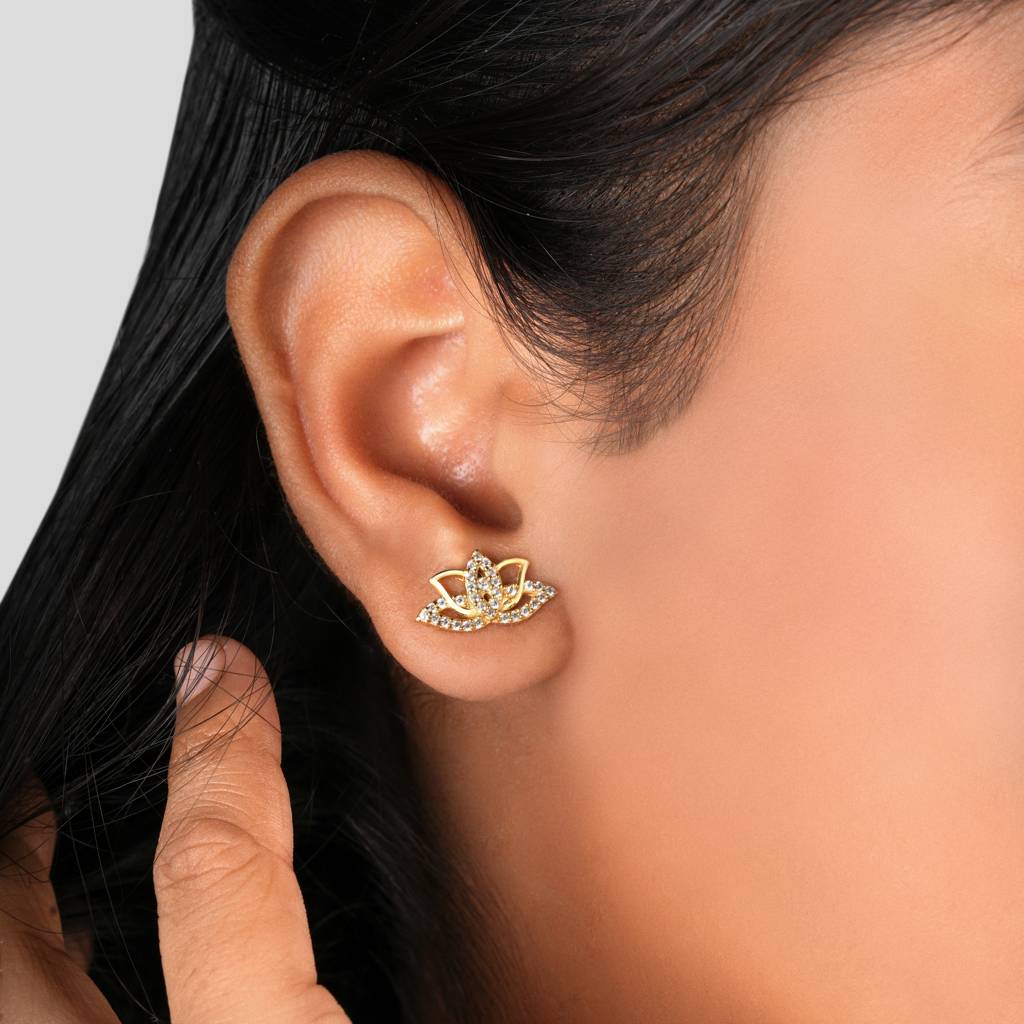 925 Silver Radiant Lotus Bloom Studs : A1126GoldenLotusearringsScrewBack