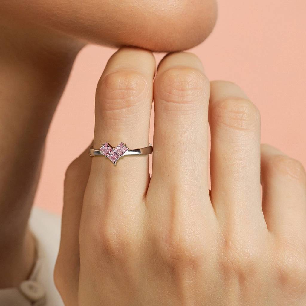 Dusty Pink Heart 925 Sterling Silver Ring For Women (Adjustable) : RNG-40128