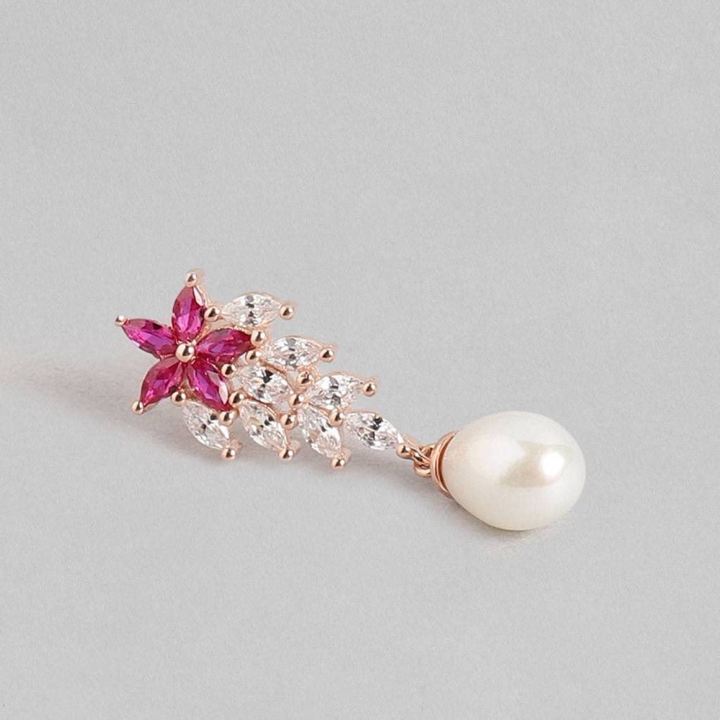 Ruby Pearl Drop 925 Sterling Silver Earrings : EAR-20184