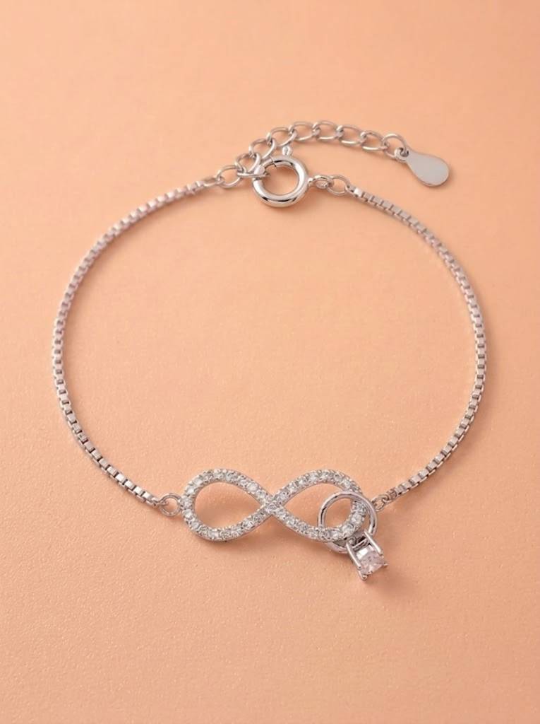 Sparkling Infinity & Solitaire Box Chain Bracelet : BR1147
