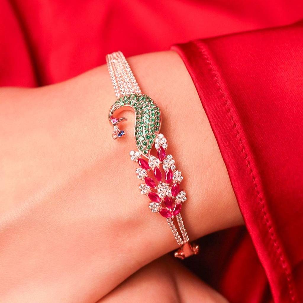 Zavya Eternal Bloom X Peacock Silver Bracelet In Rose Gold : BR-80145-Forever_Love